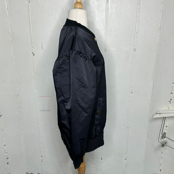 Victoria's Secret Sport Black Bomber Jacket Snap Button Lightweight Oversized L - Picture 6 of 11